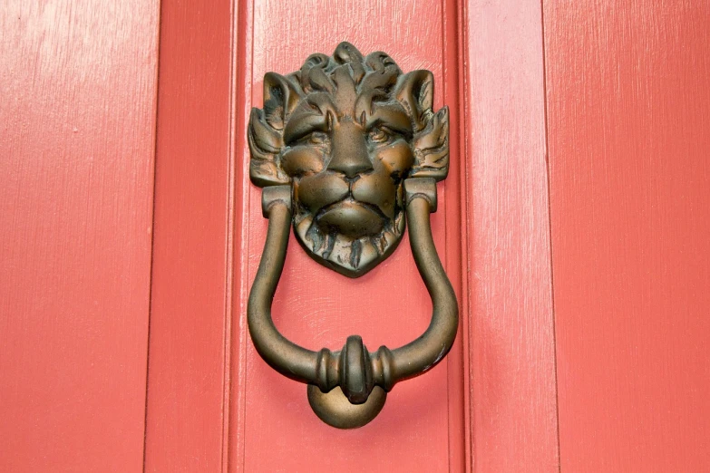 a red door with a lion head knock knock knock knock knock knock knock knock knock knock knock knock knock knock knock knock knock knock knock knock knock, by Dave Melvin, fine art, istock, bronze, cougar, 1647