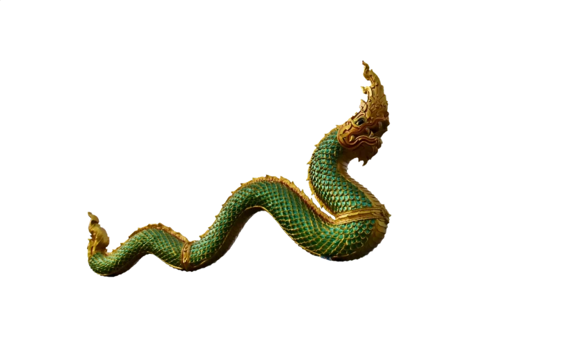 a green and gold dragon statue on a black background, a raytraced image, cloisonnism, big long hell serpent octopus, in style of thawan duchanee, unknown artist, made from million point clouds