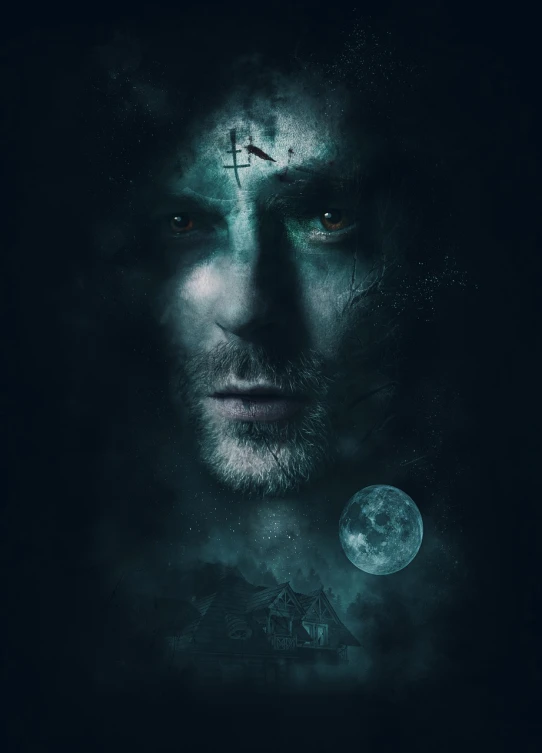 a man with a cross on his forehead, poster art, deviantart, digital art, moonlight, frightening and staring, aragorn, from the sandman netflix show