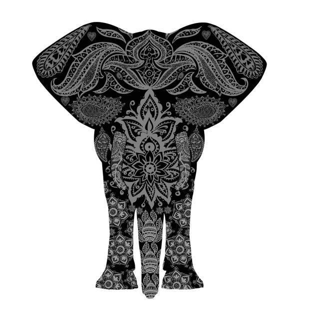 a black and white drawing of an elephant, a detailed drawing, arabesque, intricate digital artwork, design on a white background, max prentis, cute detailed digital art