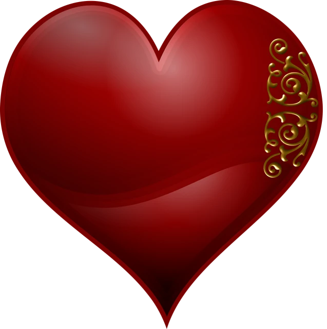 a red heart with a gold border around it, pixabay, hurufiyya, some long, sculpted, by :5 sexy: 7, herb