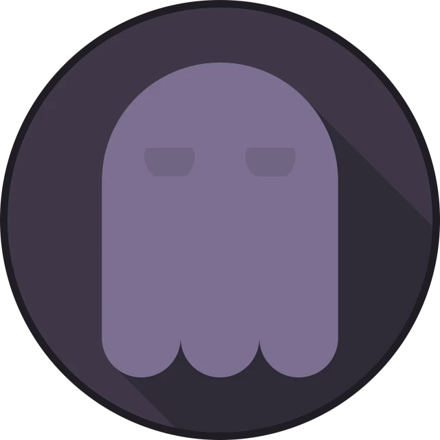 a ghost icon with a long shadow on a black background, by Justin Sweet, synthetism, android format, purple head, phobos, screenshots
