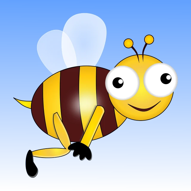 a cartoon bee flying through the air, an illustration of, by Tom Carapic, pixabay, hurufiyya, “portrait of a cartoon animal, with a blue background, children\'s illustration, various posed