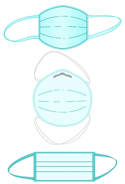 a pair of surgical masks sitting on top of each other, a digital rendering, sōsaku hanga, clean lineart and flat color, bottom - view, listing image, spherical