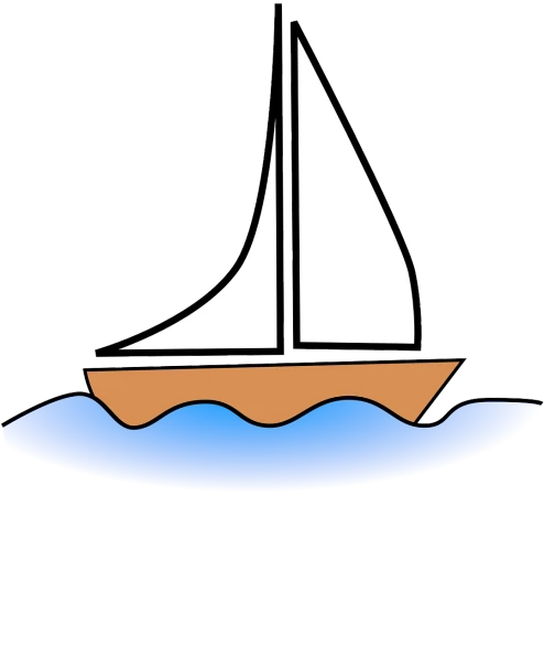 a boat floating on top of a body of water, by Whitney Sherman, clipart icon, sailboat, wooden, right side composition