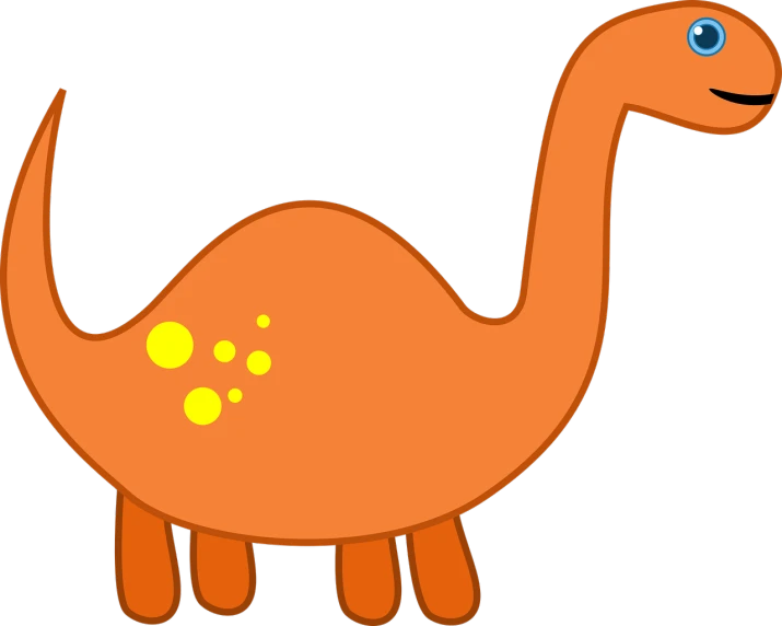 a cartoon dinosaur with spots on its body, a screenshot, inspired by Abidin Dino, pixabay, mingei, an orange, very long neck, cad, lowres