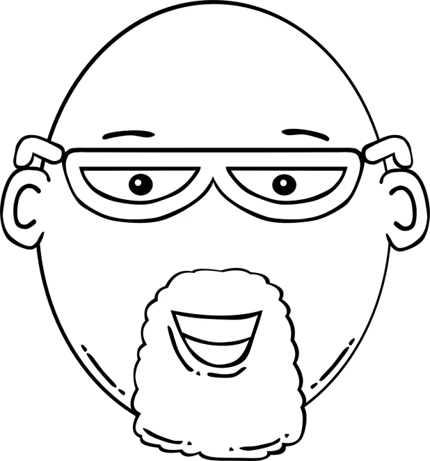 a cartoon man with glasses and a beard, inspired by Leo Leuppi, mingei, clean black outlines, bald head and white beard, expressive happy smug expression, stylized portrait h 1280