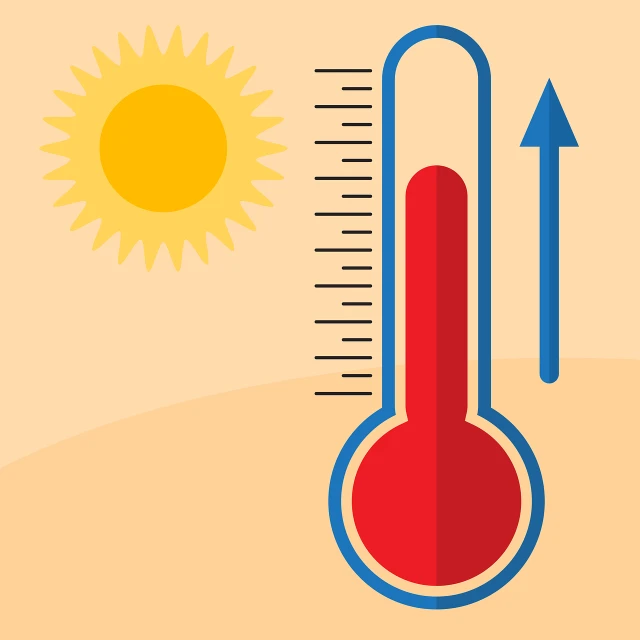 a thermometer with the sun in the background, an illustration of, conceptual art, red orange blue beige, minimalistic illustration, extreme weather, on a pale background