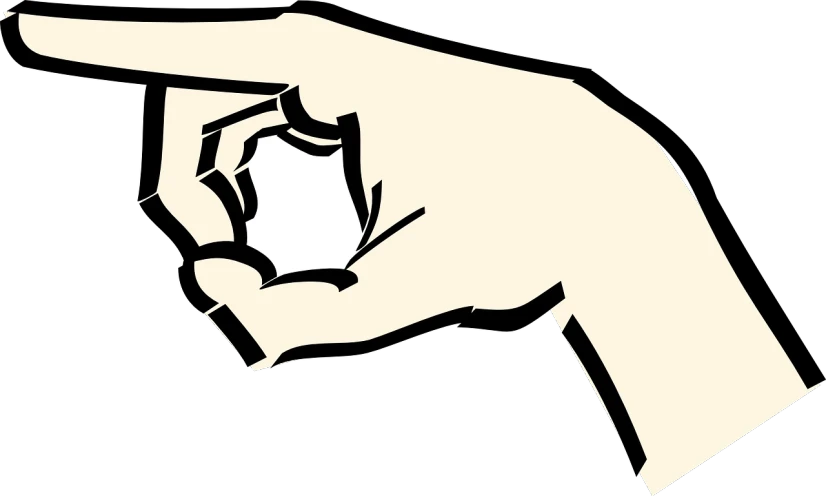 a black and white drawing of a hand holding something, an illustration of, by Andrei Kolkoutine, pixabay, digital art, digitally colored, point finger with ring on it, cel shaded vector art, clip art