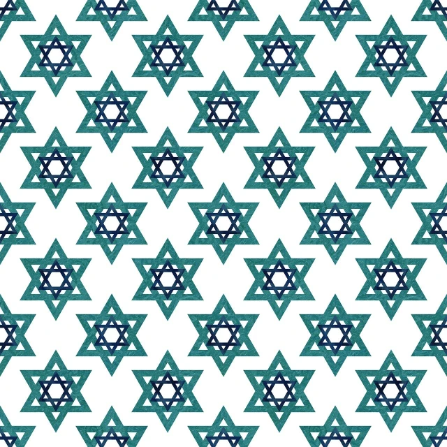 a blue and white pattern on a white background, a digital rendering, hebrew, teal color graded, atomic stars, made in adobe illustrator