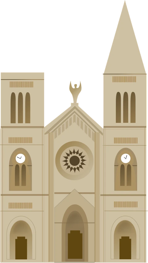 a church with a clock on the front of it, vector art, by Andrei Kolkoutine, pixabay contest winner, romanesque, black backround. inkscape, san francisco, inside cathedral, louisiana