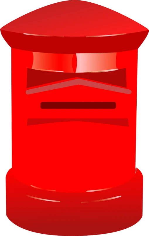 a red post box on a white background, by Randy Post, fully colored, stove, red cap, hollow