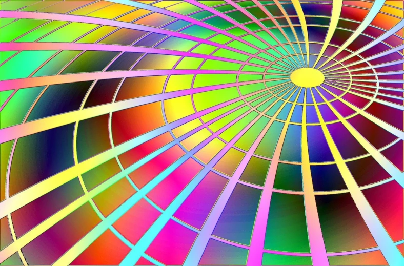 a multicolored background with a circular design, a raytraced image, inspired by Gabriel Dawe, trending on pixabay, computer art, digital art. colorful comic, grid and web, inside a dome, beautiful color art!