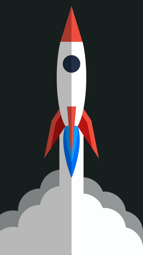 a red and white rocket sitting on top of a cloud, vector art, shutterstock, space art, on a flat color black background, 2 0 0 0's photo, beautiful iphone wallpaper, big booster rocket engines