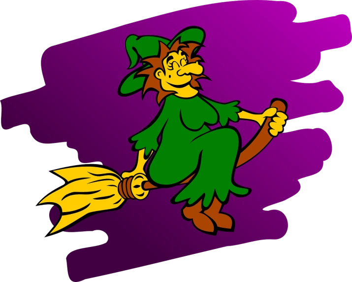 a cartoon witch flying on a broom, an illustration of, lowbrow, vivid cartoony colors, illustration, sparky, an illustration