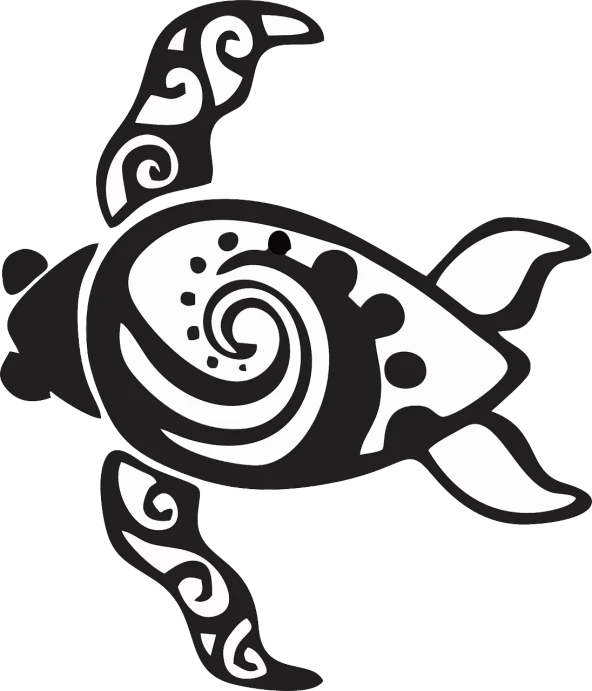a black and white drawing of a turtle, vector art, pixabay, maori art, ancient fish, stylized silhouette, swirly