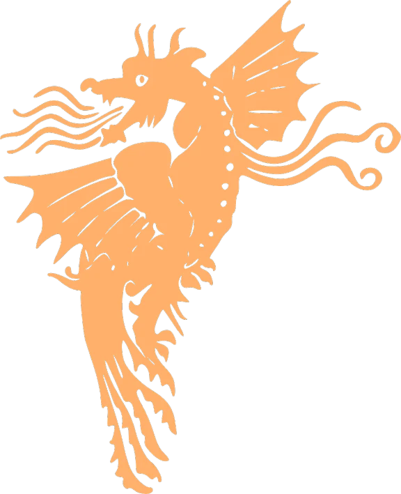 a silhouette of a dragon on a white background, an illustration of, inspired by Aldus Manutius, art nouveau, (light orange mist), sea creature, full res, patrick