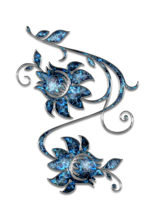 a close up of a blue flower on a black background, deviantart, art nouveau, vines. tiffany blue, floating symbols and crystals, background image, transparent backround