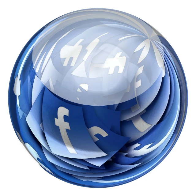 a glass ball with a facebook logo on it, by Luis Miranda, digital art, remove duplicate content!!!!, bells, rounded, platforms