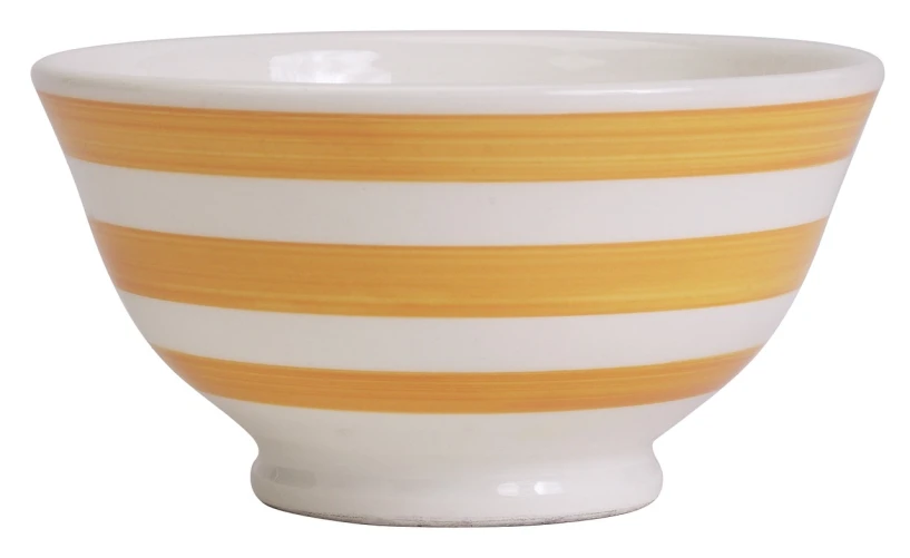 a close up of a bowl on a white background, inspired by Robert Thomas, pixabay, orange racing stripes, mustard, france, vanilla