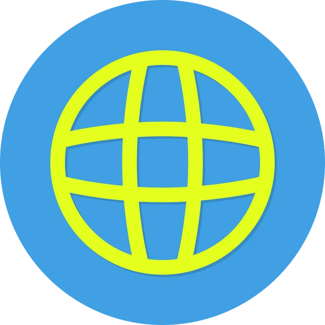 a blue circle with a yellow globe on it, net art, avatar for website, weeb, phone, neon inc