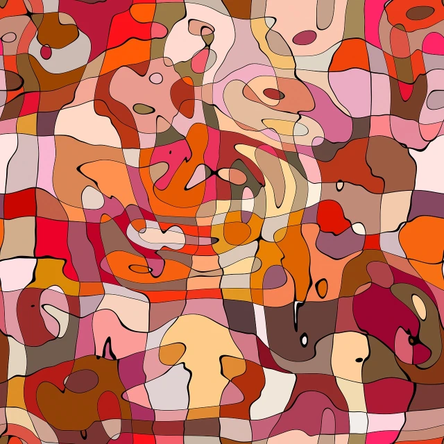an abstract painting of a group of people, generative art, warm colors--seed 1242253951, tesselation, licking, pink and orange colors