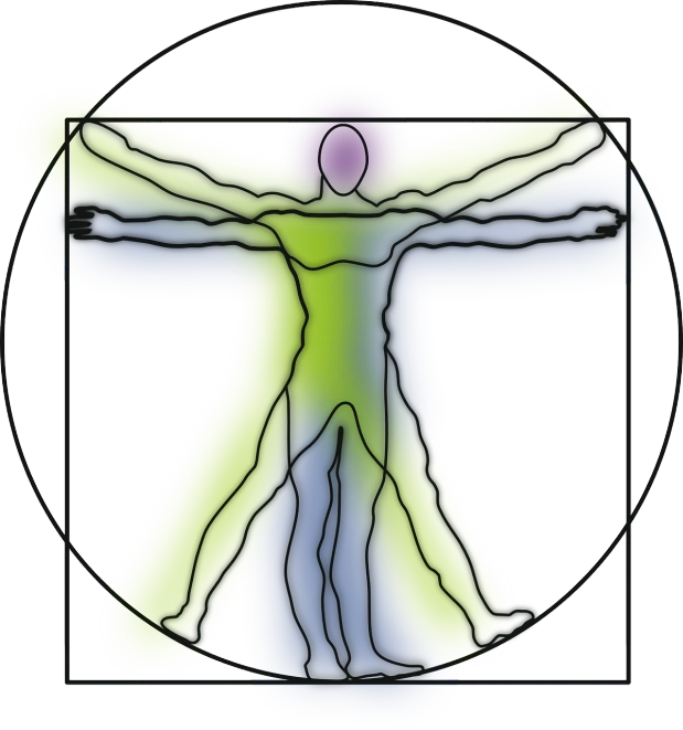 a man that is standing in a circle, an illustration of, by Joe Stefanelli, massurrealism, thermography, arms stretched out, full color illustration, vitruvian woman