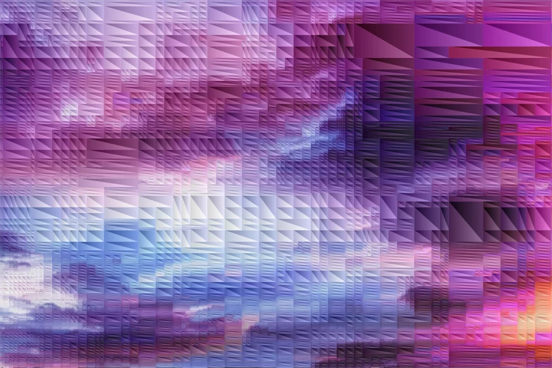 a digital painting of a sunset and clouds, a digital painting, by Daniel Chodowiecki, shutterstock, generative art, cellular automata, purple and blue colored, 3d geometric abstract art, nitid and detailed background