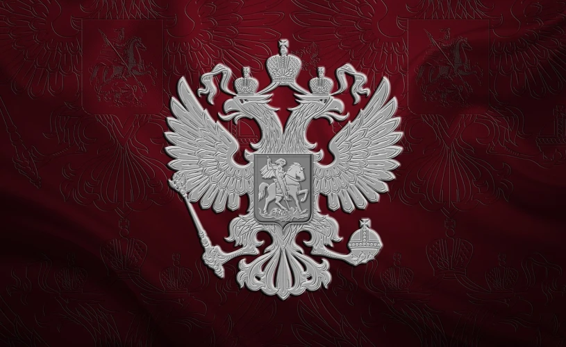 the emblem of the russian empire on a red background, an album cover, trending on pixabay, baroque, on a gray background, white metal, engraved highly detailed, white eagle icon