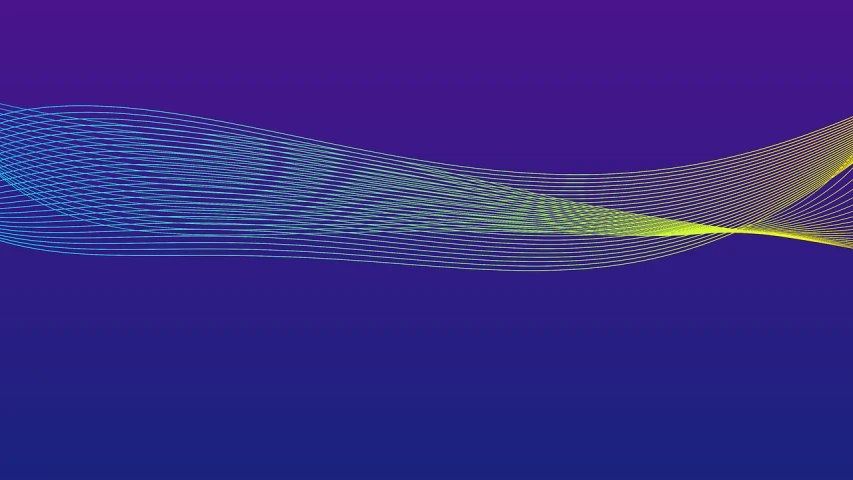 a blue and yellow wave on a purple background, inspired by João Artur da Silva, behance, generative art, commercial banner, scanlines, vert coherent, half textured half wireframe