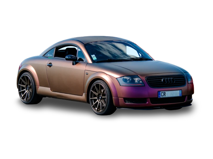 a close up of a car on a black background, a 3D render, by Thomas Häfner, trending on pixabay, audi a4 b6 avant (2002), muted vaporwave unreal ombre, brown body, samurai vinyl wrap