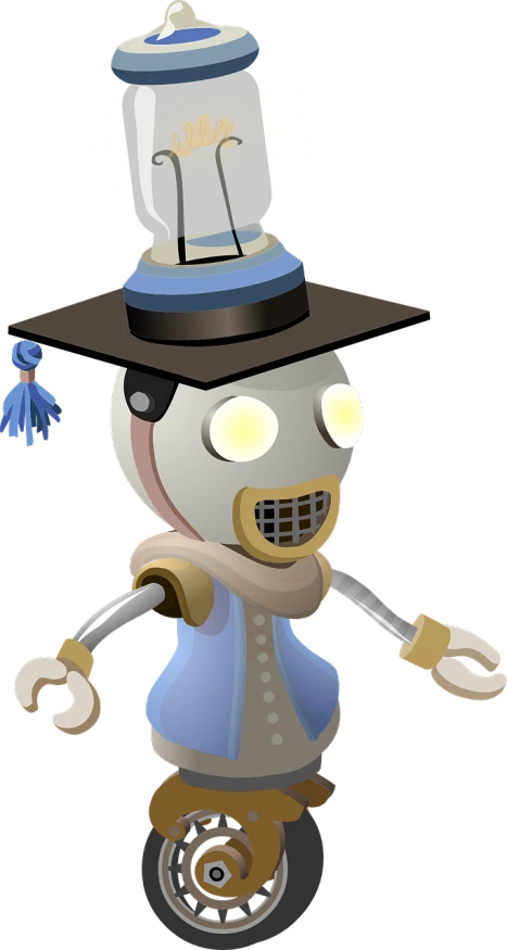 a cartoon robot with a lantern on his head, inspired by Luigi Kasimir, render of mirabel madrigal, academy headmaster, titanium skeleton, fedora
