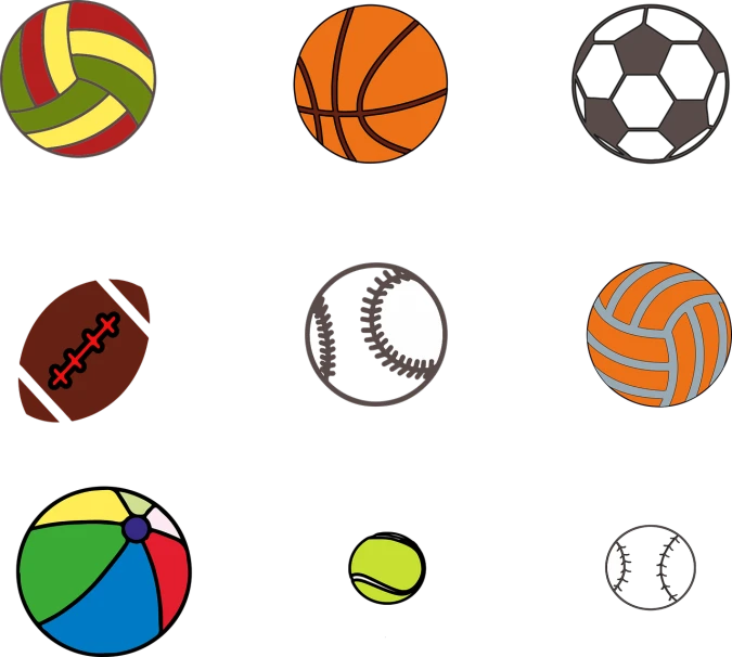 a bunch of different types of sports balls, by Ingrida Kadaka, trending on dribble, pop art, black backround. inkscape, high definition screenshot, canines sports photo, thumbnail