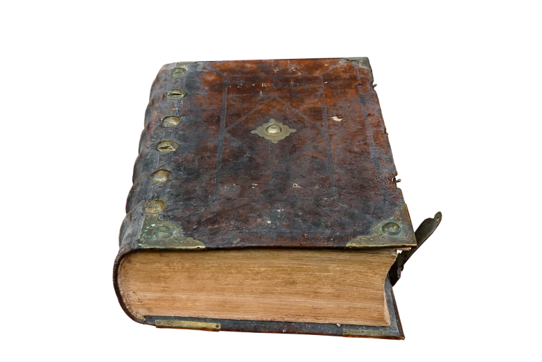 an old book with brown pages and red and yellow stripes