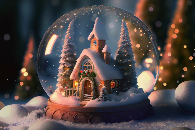 a snow globe with a small house inside it