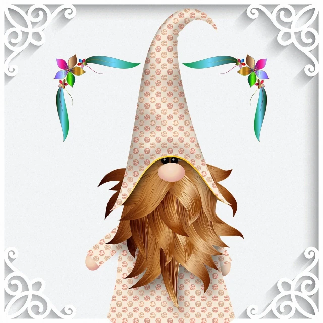 a brown wizard's hat and beard on top of a card