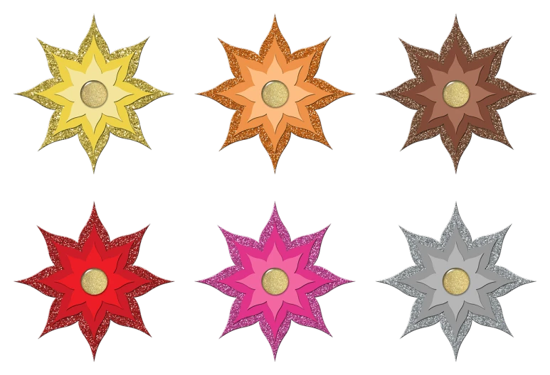 eight different star shapes with their petals and tails pointing upward
