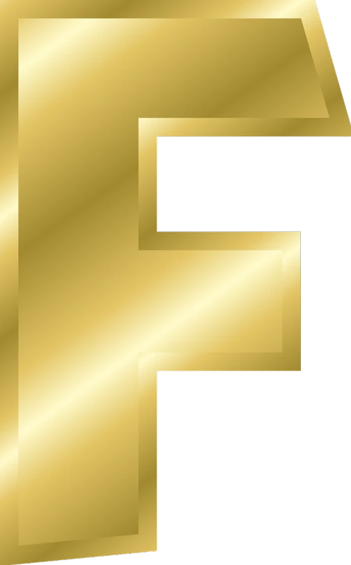golden letter p is shown on a black background