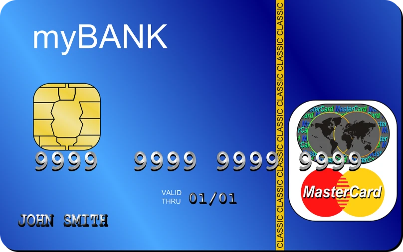 a credit card with an image of a bank and a credit card