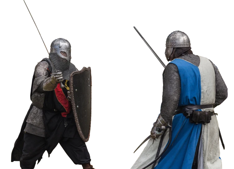 two knights in suits wearing armor holding swords