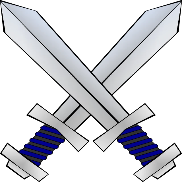 two crossed swords and two smaller swords on a dark background