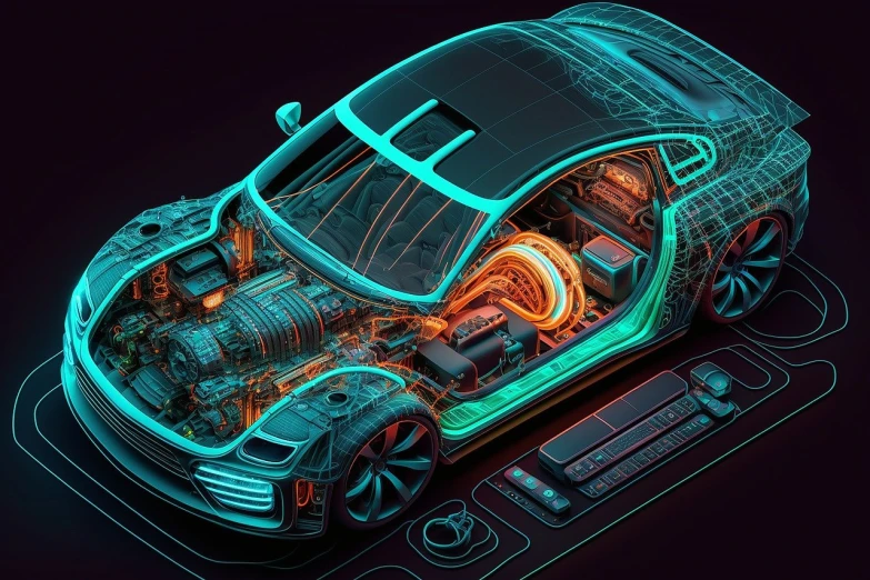 an electric car is shown inside of a computer
