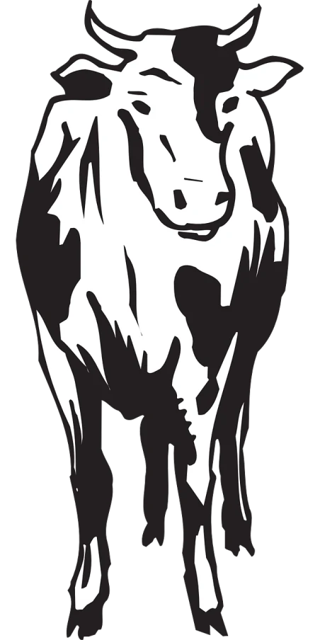 black and white illustration of a cow with horns