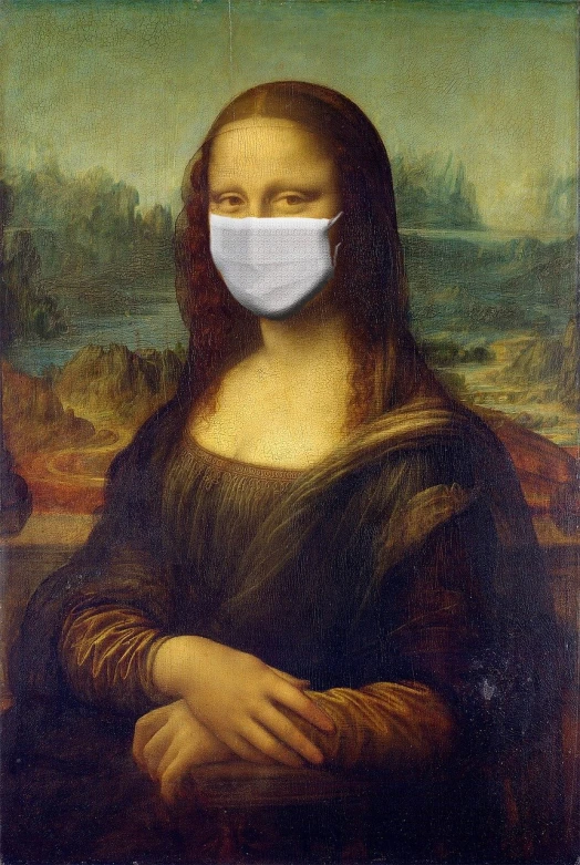a painting with a mask covering it's face