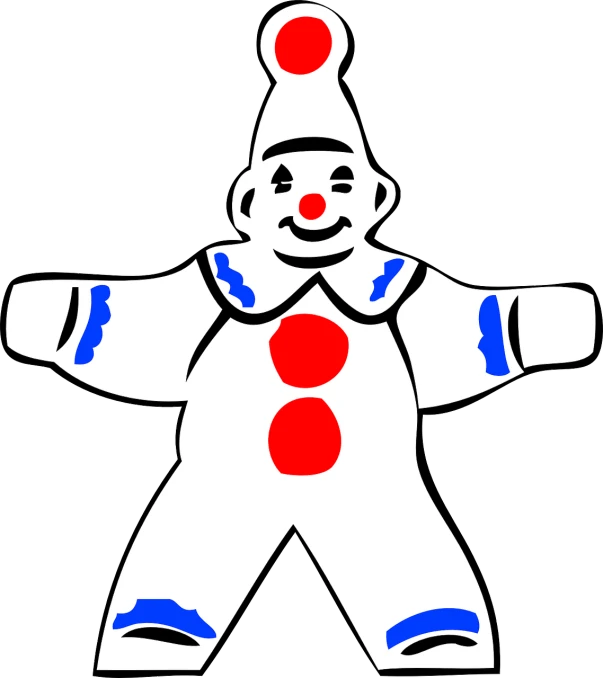 a clown in a hat and red polka dots