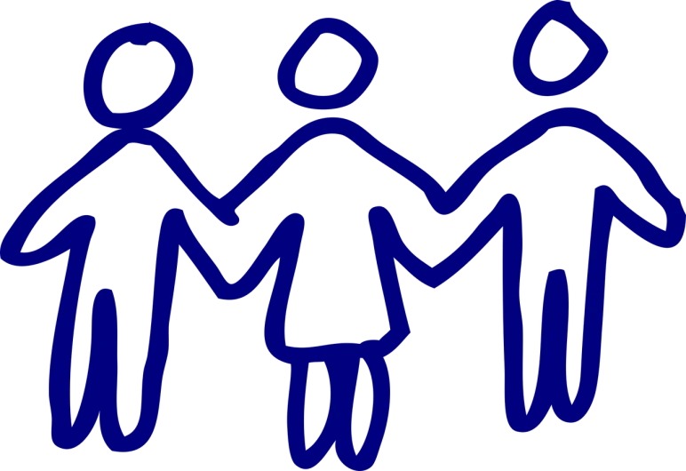 a group of people silhouetted against a dark blue background
