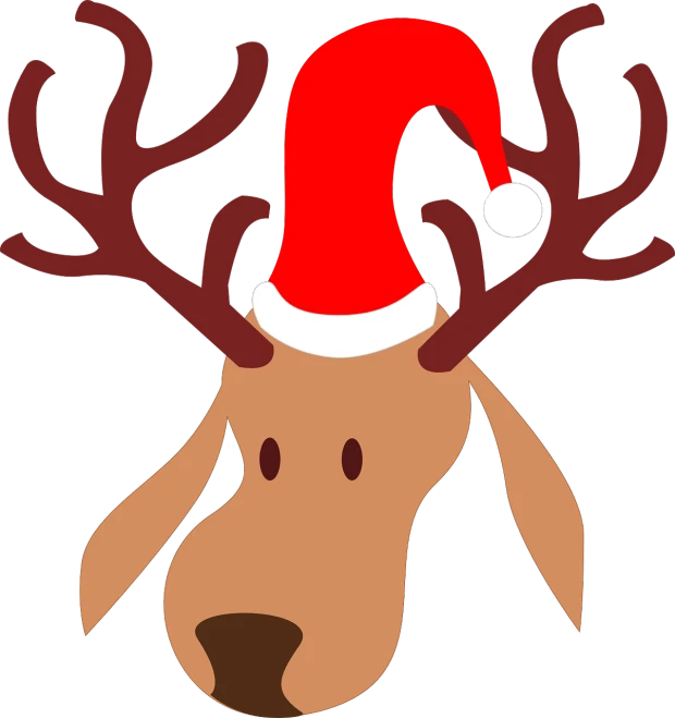 reindeer with santa hat on with horns