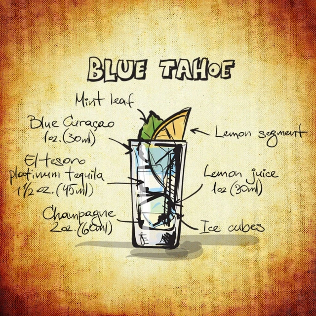 an old fashioned cocktail garnished with blue - tahoe ingredients