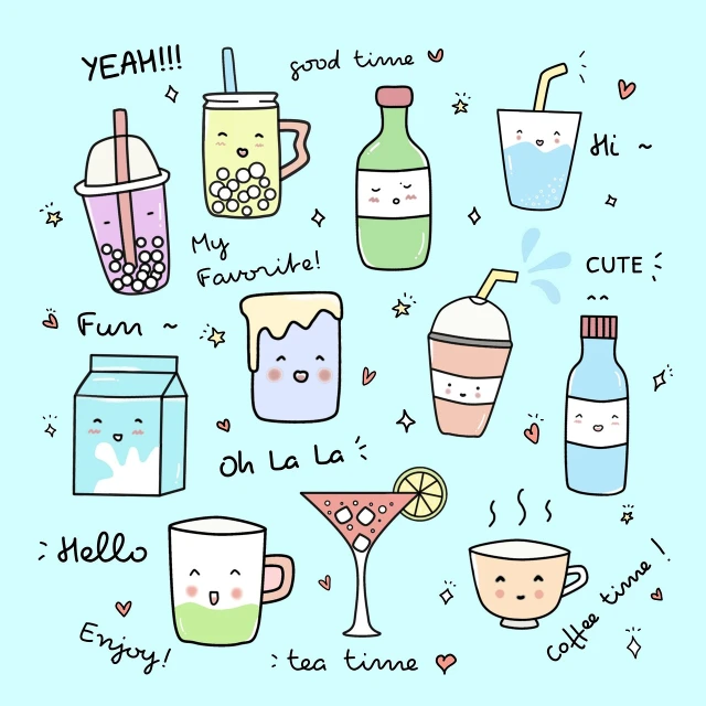 a drawing of various kinds of beverages