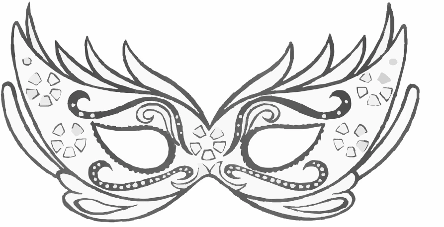 a drawing of two masks with large eyes